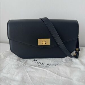 Italian Leather shoulder bag - black on gold hardware